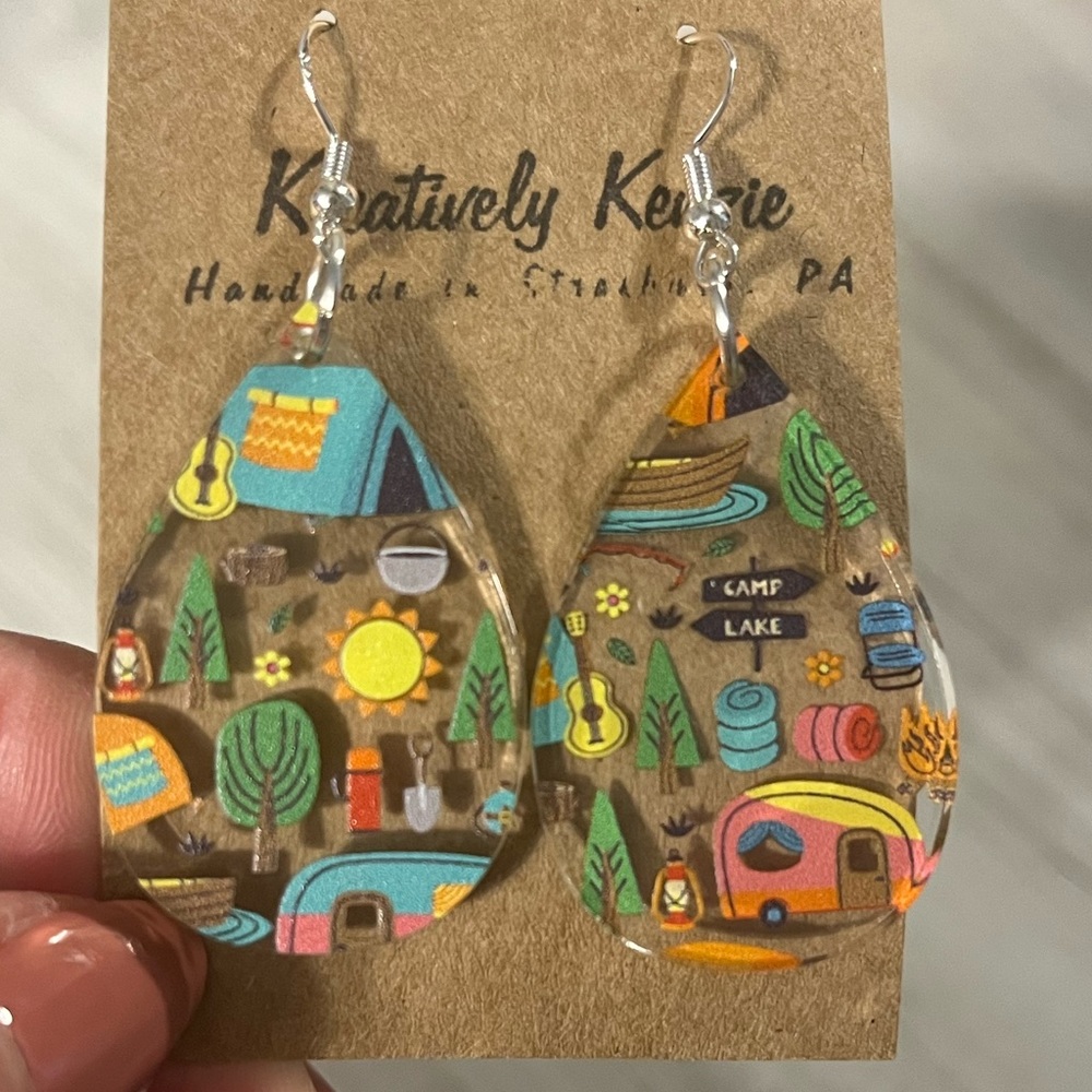 Earrings with outdoors/camp design
